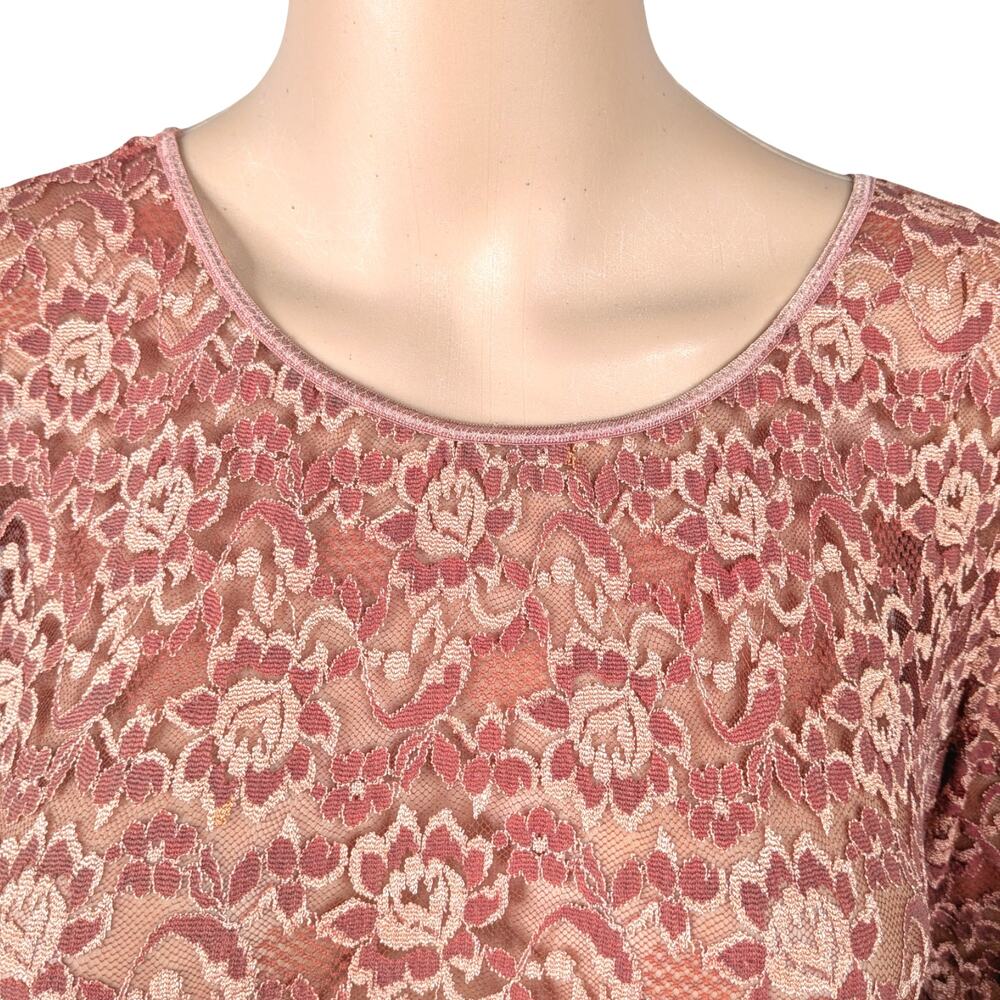 Vtg 90s Provocation Burnt Orange Lace Bodysuit M Sheer Floral Grunge Snap Bottom - Picture 3 of 10